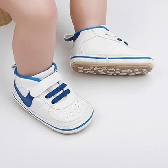 New Clowora Unisex Size 12-18 Months Blue White Infant Non-Slip Baby Shoes - Picture 6 of 6